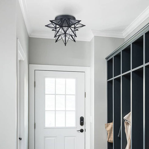 Black Moravian Star Ceiling Light Flush Mount, Transparent, 12.7-IN